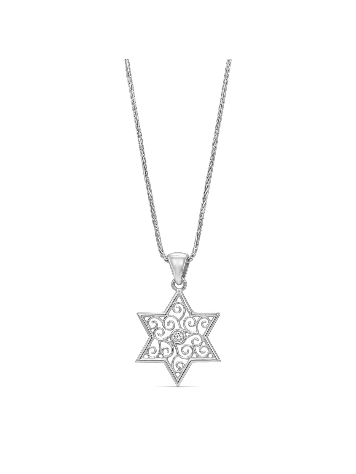 Hollow Swirl 14K Gold Star of David Pendant with D , Jewish Filigree J