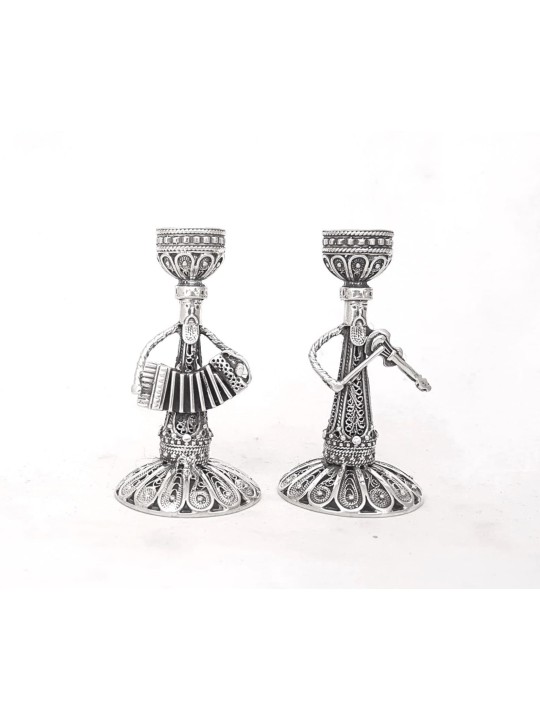 Unique Sterling Silver Music Candlesticks , Passover Gifts , Israeli J