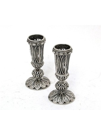 Chandeliers en argent filigrane yéménite à jambe courte, canette en argent sterling