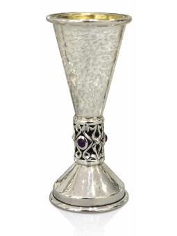 Hammered Liquor Cup with Amethyst Stones , Passover Gifts , Israeli Ju