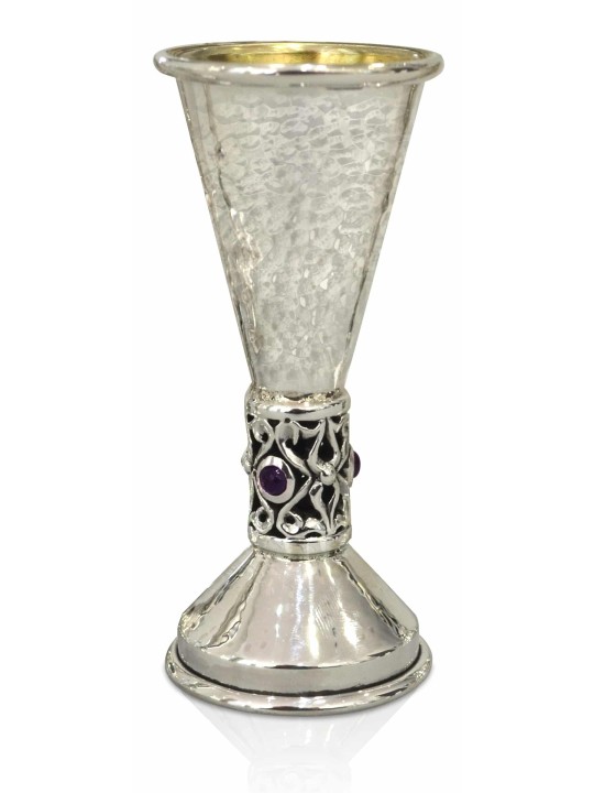 Hammered Liquor Cup with Amethyst Stones , Passover Gifts , Israeli Ju