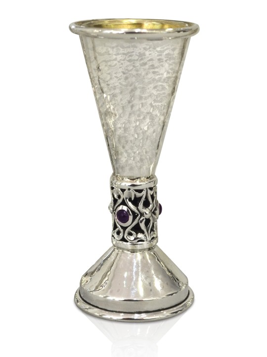 Tasse à liqueur martelée avec pierres d'améthyste, cadeaux de Pâque, Ju israélien