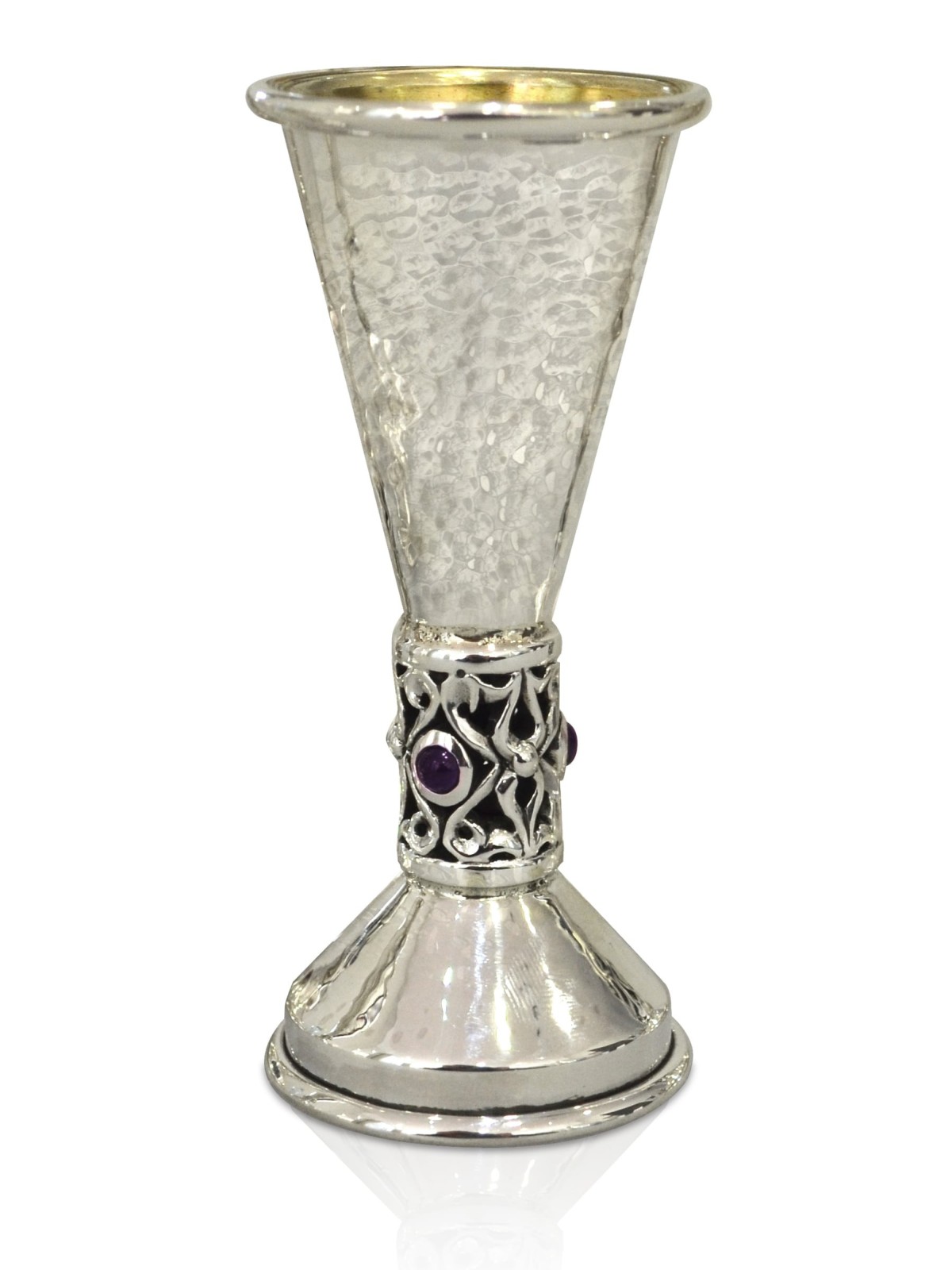 Hammered Liquor Cup with Amethyst Stones , Passover Gifts , Israeli Ju