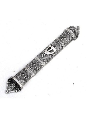 Beautiful Long Yemenite Silver Mezuzah Case , Large Mezuzahs , Israeli
