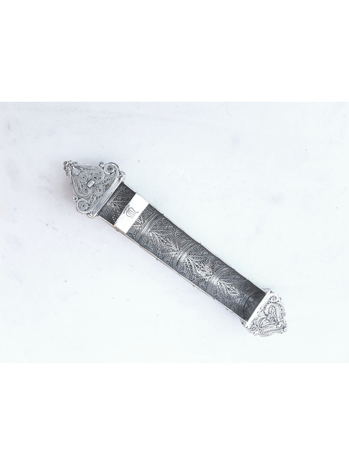 Beautiful Long Yemenite Silver Mezuzah Case , Large Mezuzahs , Israeli