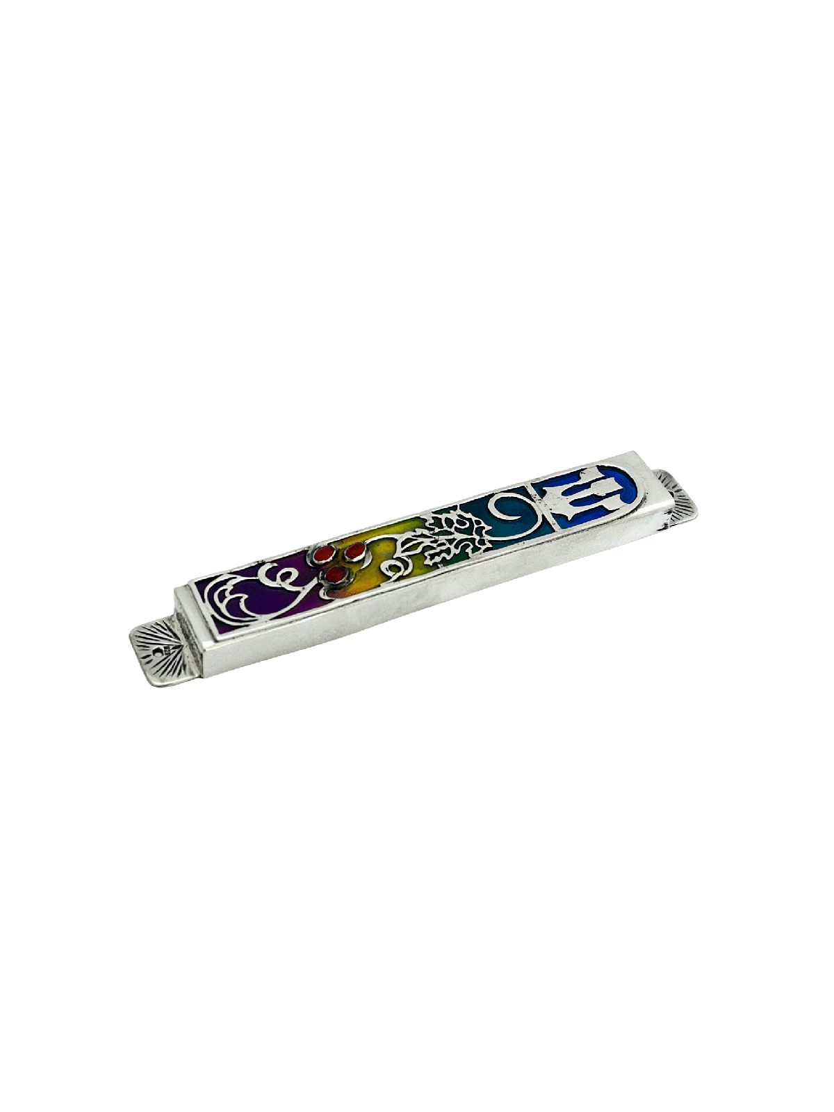 Étui argenté coloré de Mezuzah avec l'améthyste naturelle, Avi Nadav Mezuzah