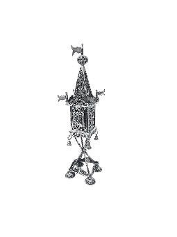 Large Filigree Tower Besamim Holder with Flags and , Sterling Silver J