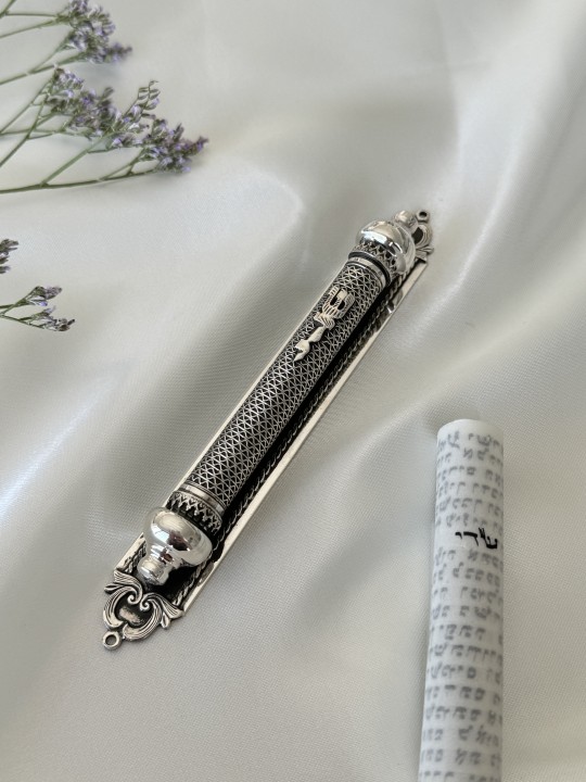 Grand étui Mezuzah en filigrane orné de Sterling S, pour rouleaux de 10 cm