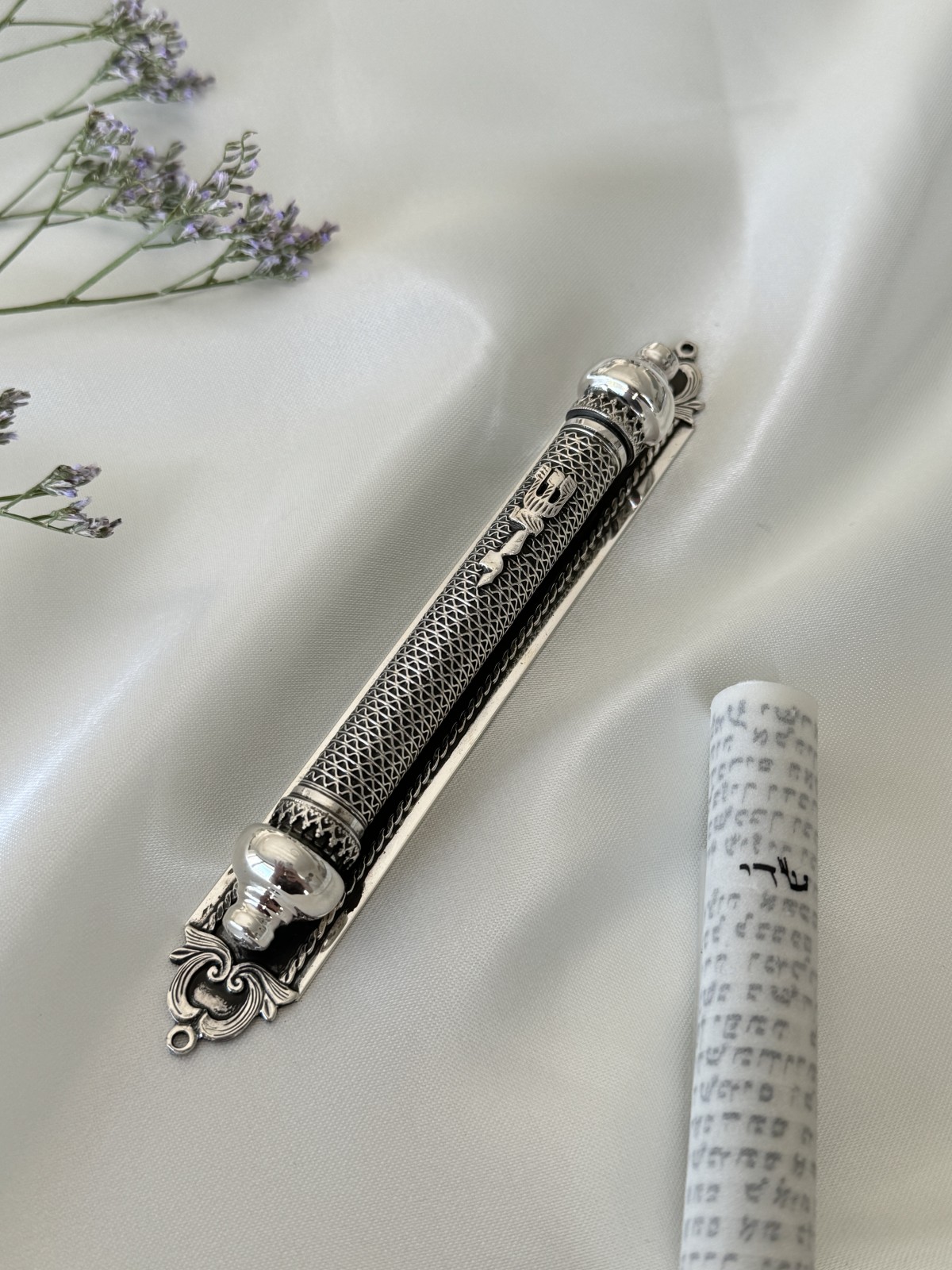Large Ornate Filigree Mezuzah Case from Sterling S , For 10cm Scrolls