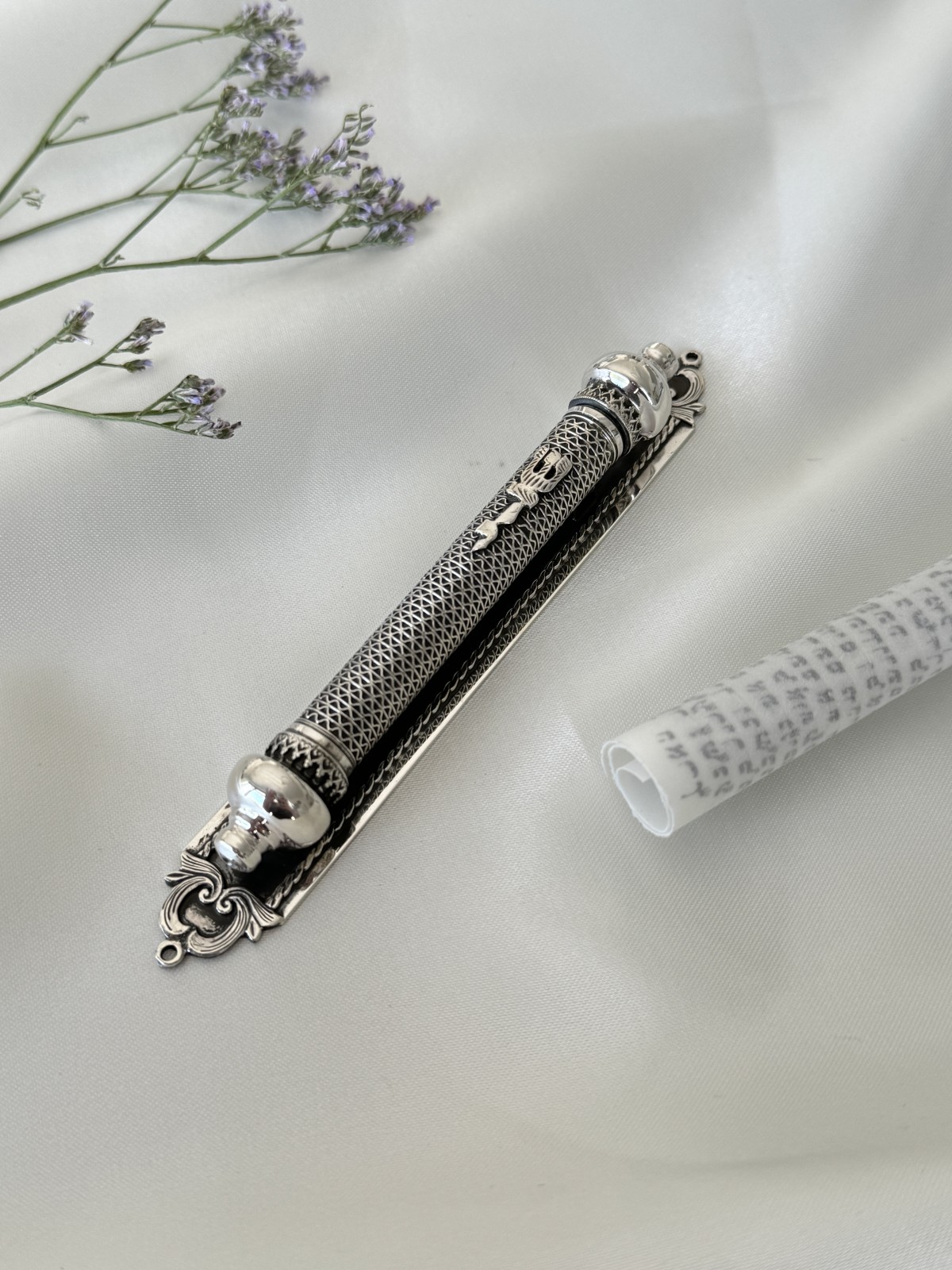 Large Ornate Filigree Mezuzah Case from Sterling S , For 10cm Scrolls