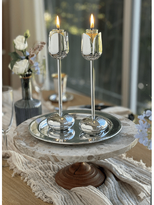 Non-Tarnish Silver Shiny Look Metal Tulip Candlest , Jewish Wedding Gi