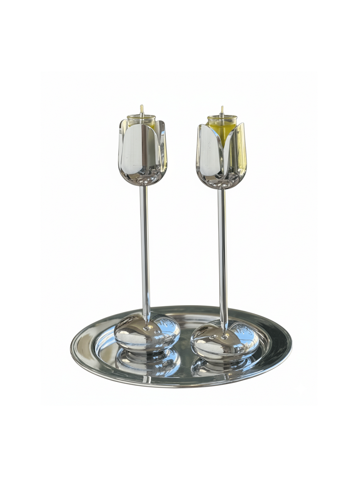 Non-Tarnish Silver Shiny Look Metal Tulip Candlest , Jewish Wedding Gi