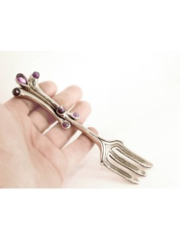 Petite fourchette unique avec pierres d’améthyste, cadeaux Tu B’Av, Judaï israélien