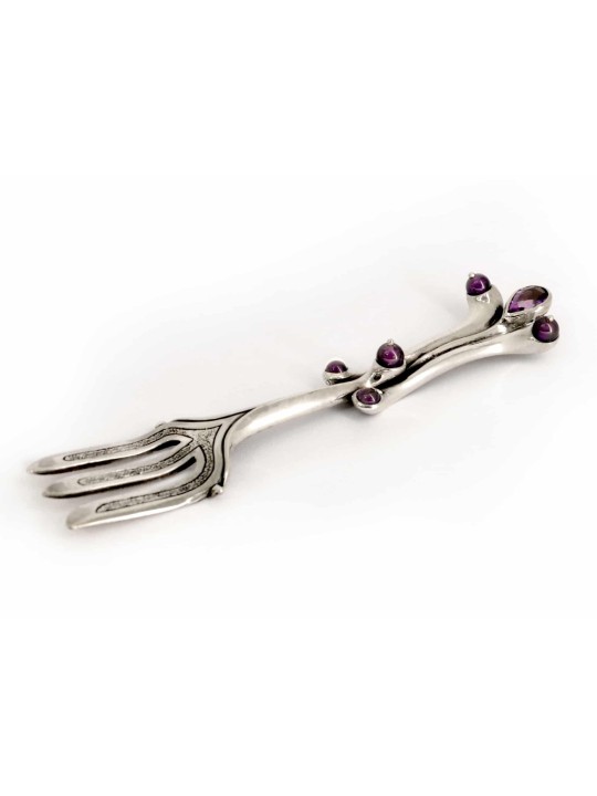 Petite fourchette unique avec pierres d’améthyste, cadeaux Tu B’Av, Judaï israélien