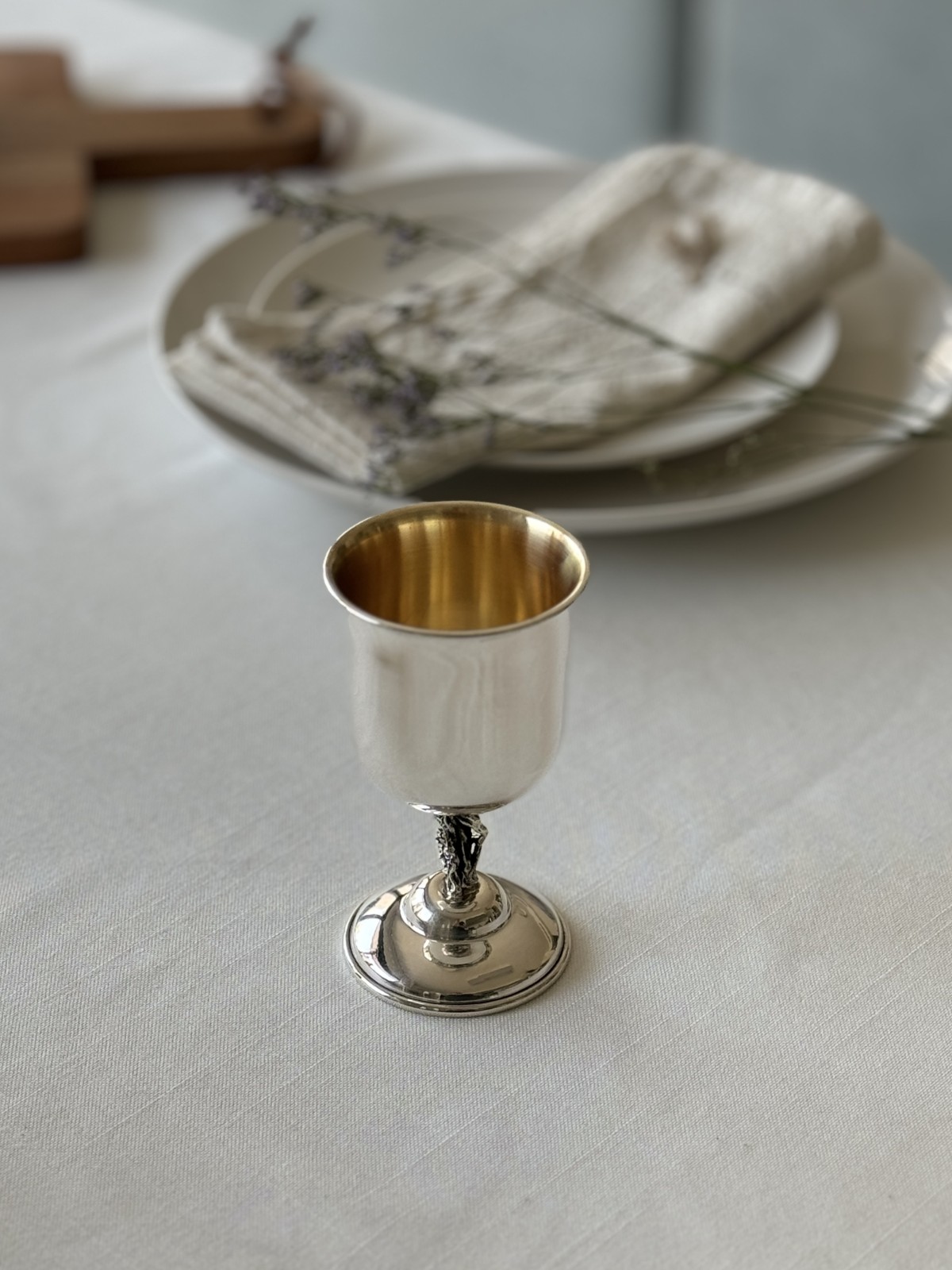 Coupe de Kiddouch en argent sterling avec tige d'arbre pour Bar Mitz, cadeaux de Pâque,