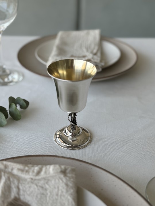 Sterling Silver Kiddush Cup with Tree Trunk Stem , Passover Gifts , Is