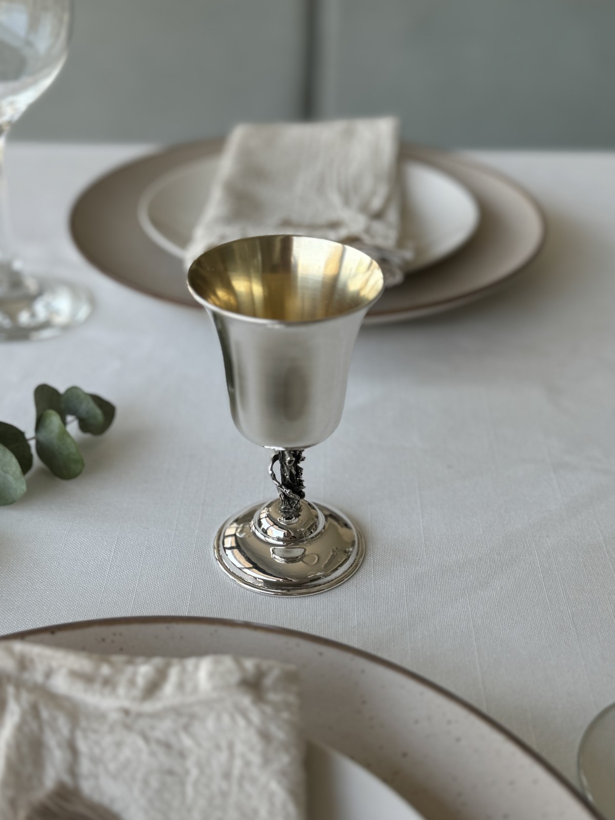 Coupe de Kiddouch en argent sterling avec tige de tronc d'arbre, cadeaux de Pâque, est