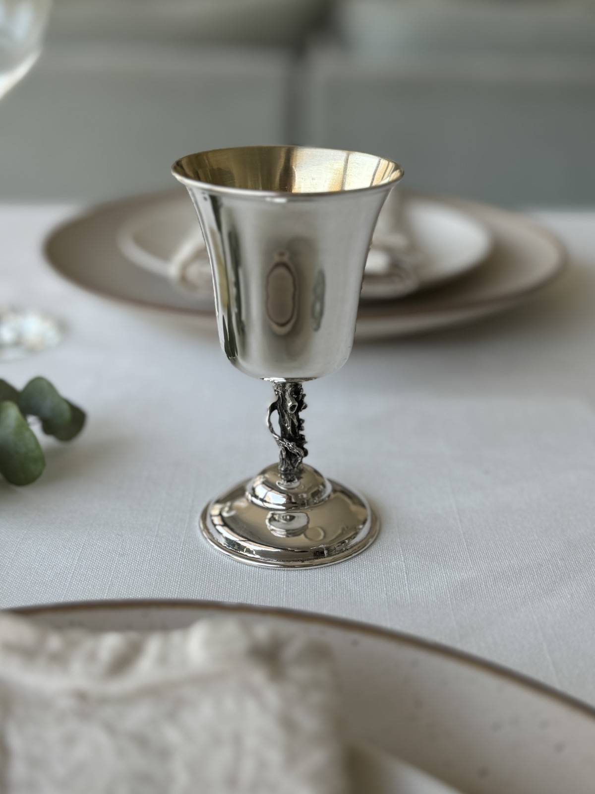 Coupe de Kiddouch en argent sterling avec tige de tronc d'arbre, cadeaux de Pâque, est