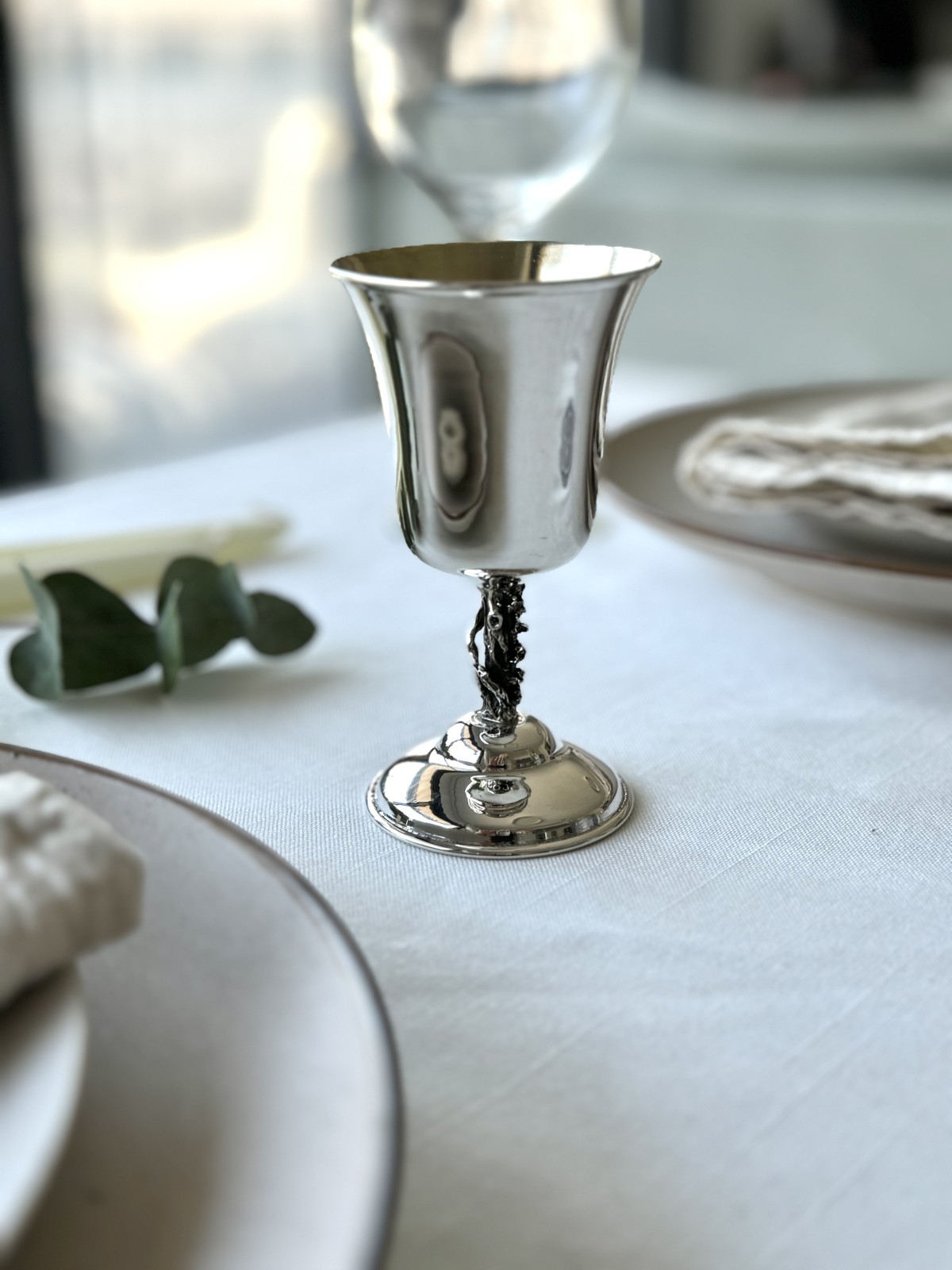Coupe de Kiddouch en argent sterling avec tige de tronc d'arbre, cadeaux de Pâque, est