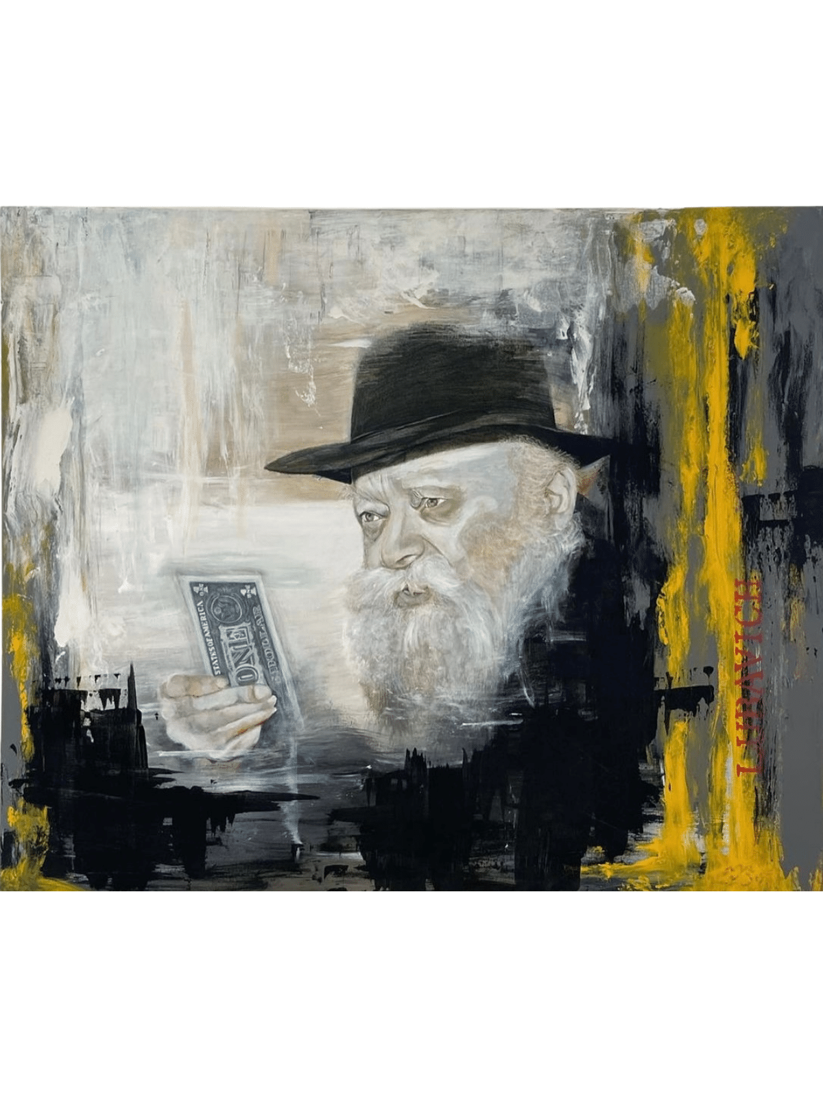 Rabbi Milovovitz La générosité tient un billet d'un dollar Pa, peintures juives