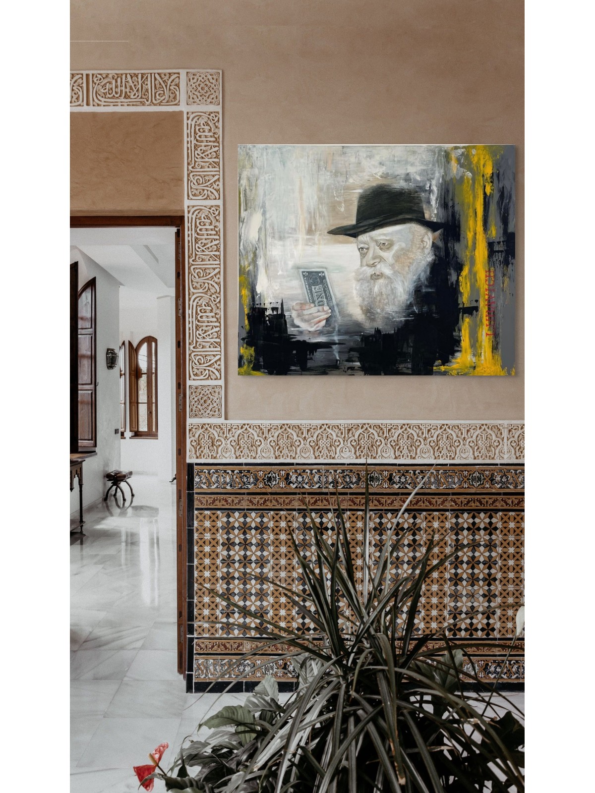 Rabbi Milovovitz La générosité tient un billet d'un dollar Pa, peintures juives
