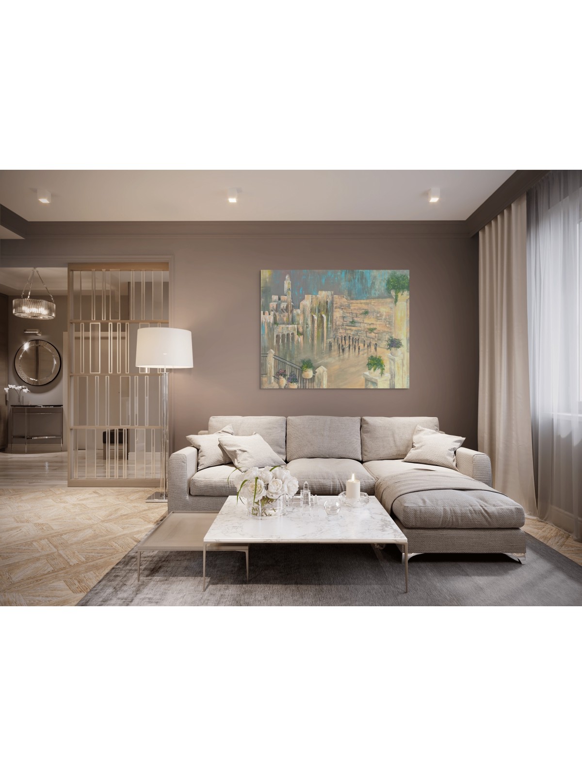 Peinture extraordinaire bleu et or du Kotel Wi, abstrait juif A