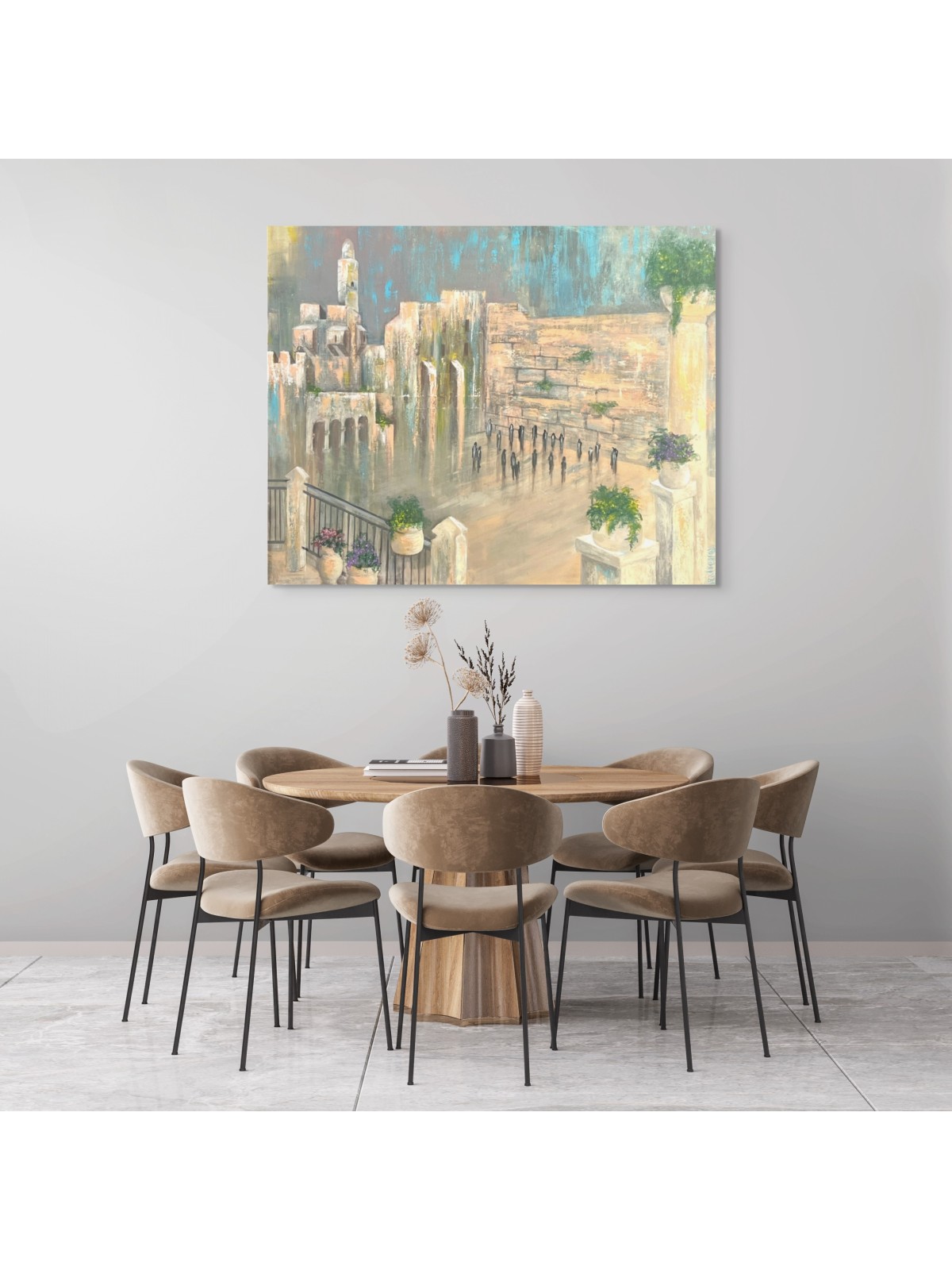 Peinture extraordinaire bleu et or du Kotel Wi, abstrait juif A