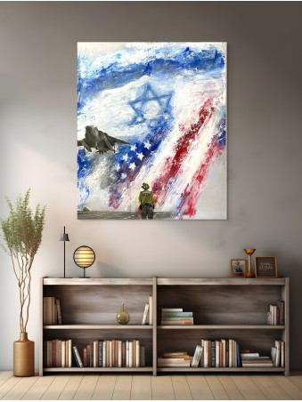 Patriotic Art: Israel and USA Flag Painting with a , Jewish Abstract A