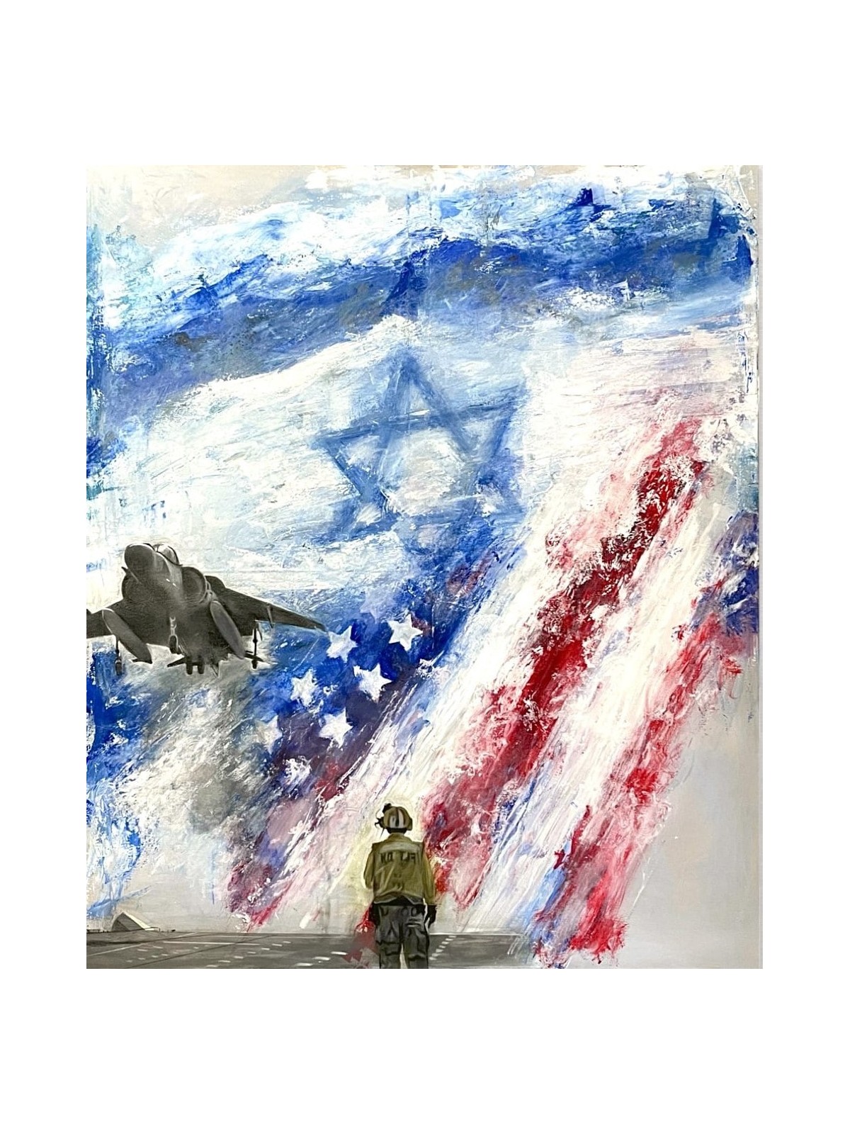 Patriotic Art: Israel and USA Flag Painting with a , Jewish Abstract A