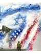 Art patriotique : Peinture de drapeau d'Israël et des États-Unis avec un abstrait juif A