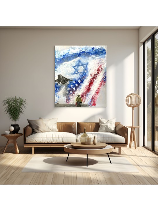 Patriotic Art: Israel and USA Flag Painting with a , Jewish Abstract A