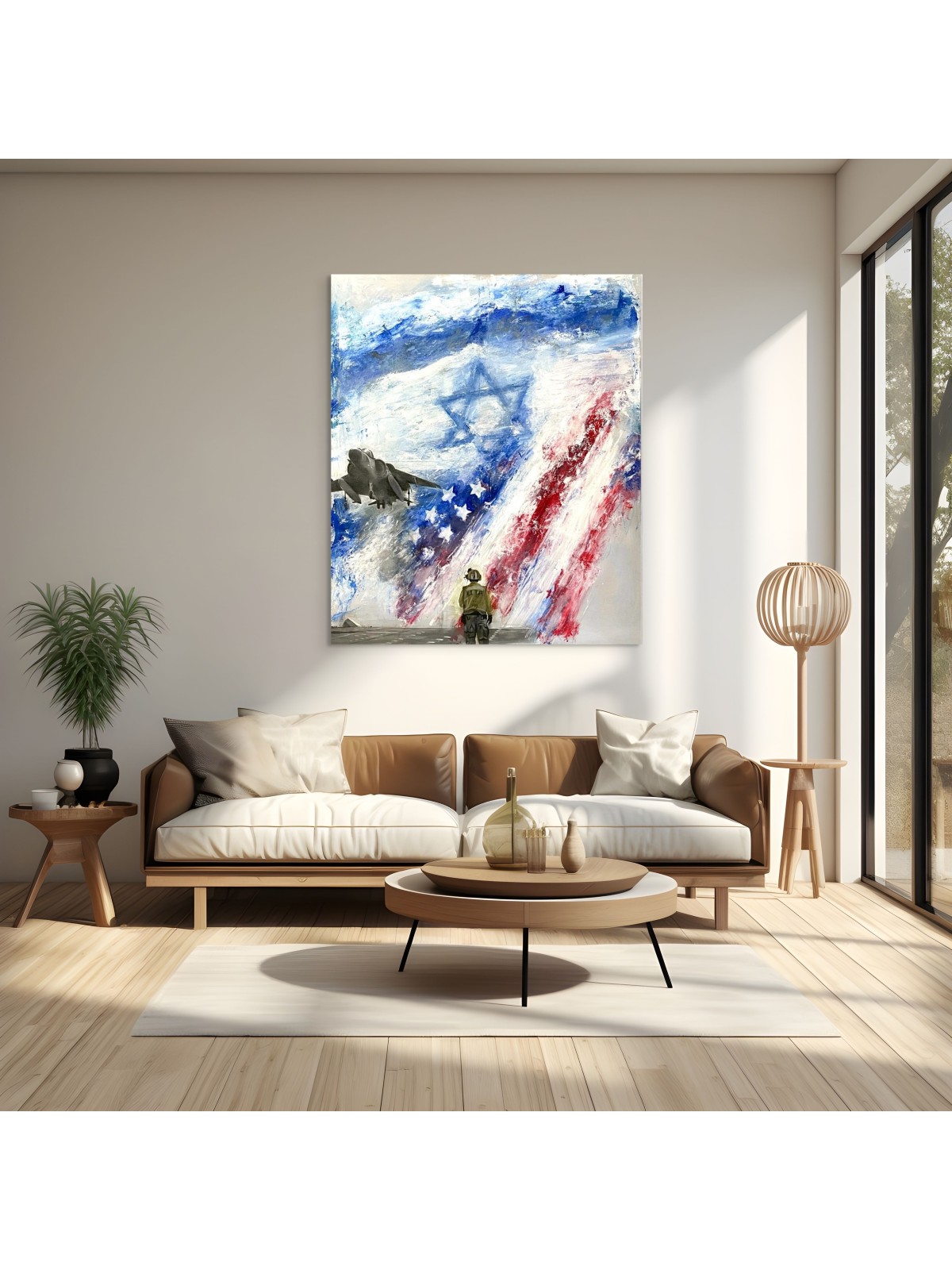 Patriotic Art: Israel and USA Flag Painting with a , Jewish Abstract A