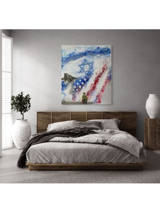 Patriotic Art: Israel and USA Flag Painting with a , Jewish Abstract A