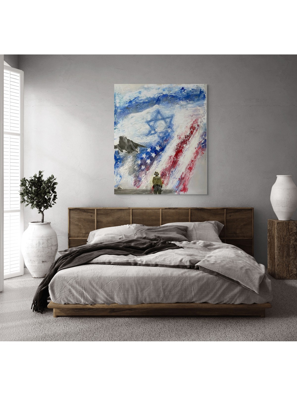 Art patriotique : Peinture de drapeau d'Israël et des États-Unis avec un abstrait juif A