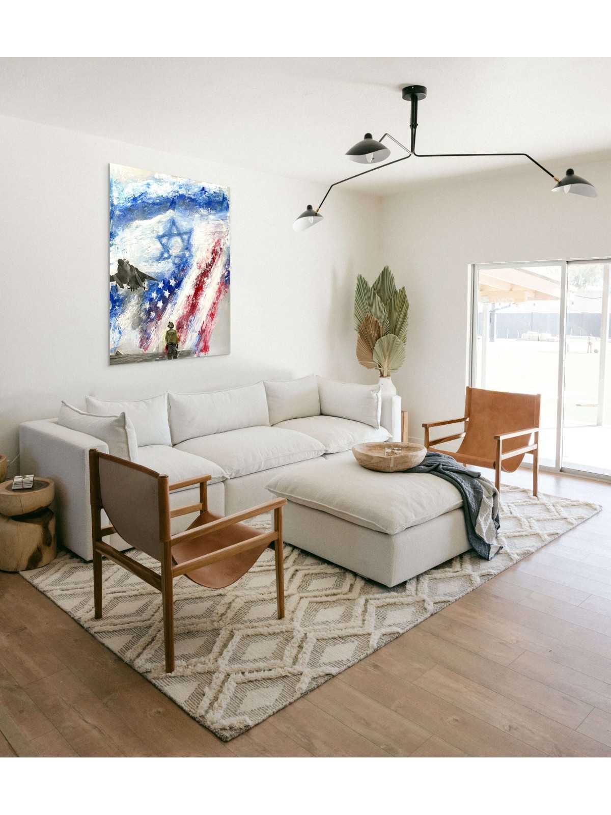 Art patriotique : Peinture de drapeau d'Israël et des États-Unis avec un abstrait juif A