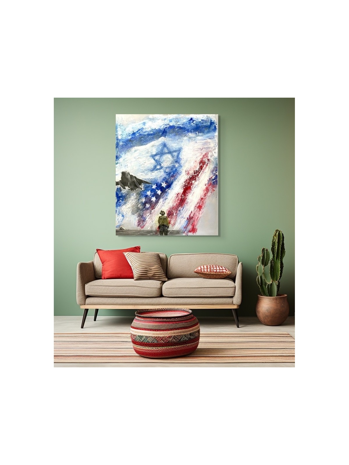 Patriotic Art: Israel and USA Flag Painting with a , Jewish Abstract A