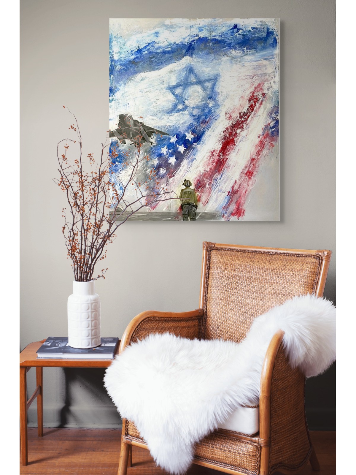 Patriotic Art: Israel and USA Flag Painting with a , Jewish Abstract A