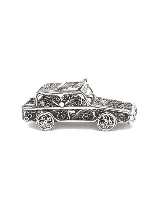 Petite boîte Besamim de conception de voiture en argent sterling, Judaica en argent sterling