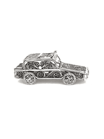 Petite boîte Besamim de conception de voiture en argent sterling, Judaica en argent sterling