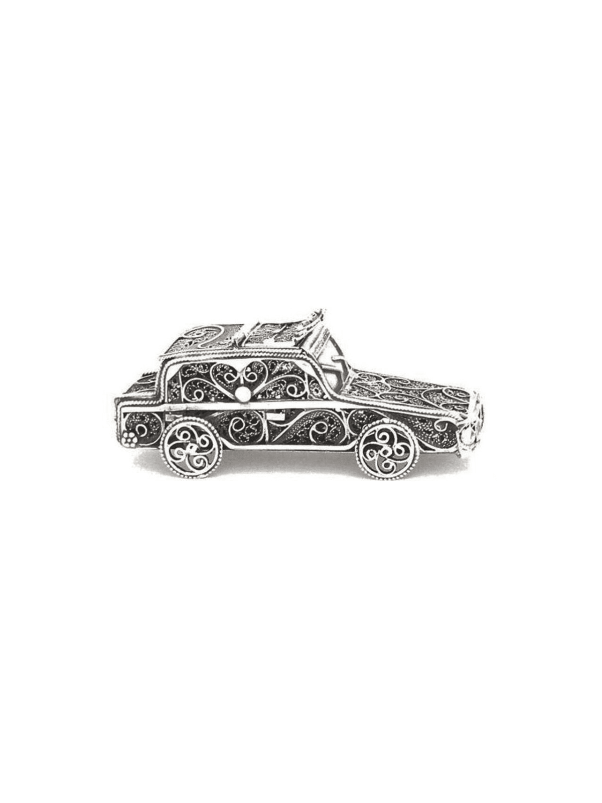 Petite boîte Besamim de conception de voiture en argent sterling, Judaica en argent sterling
