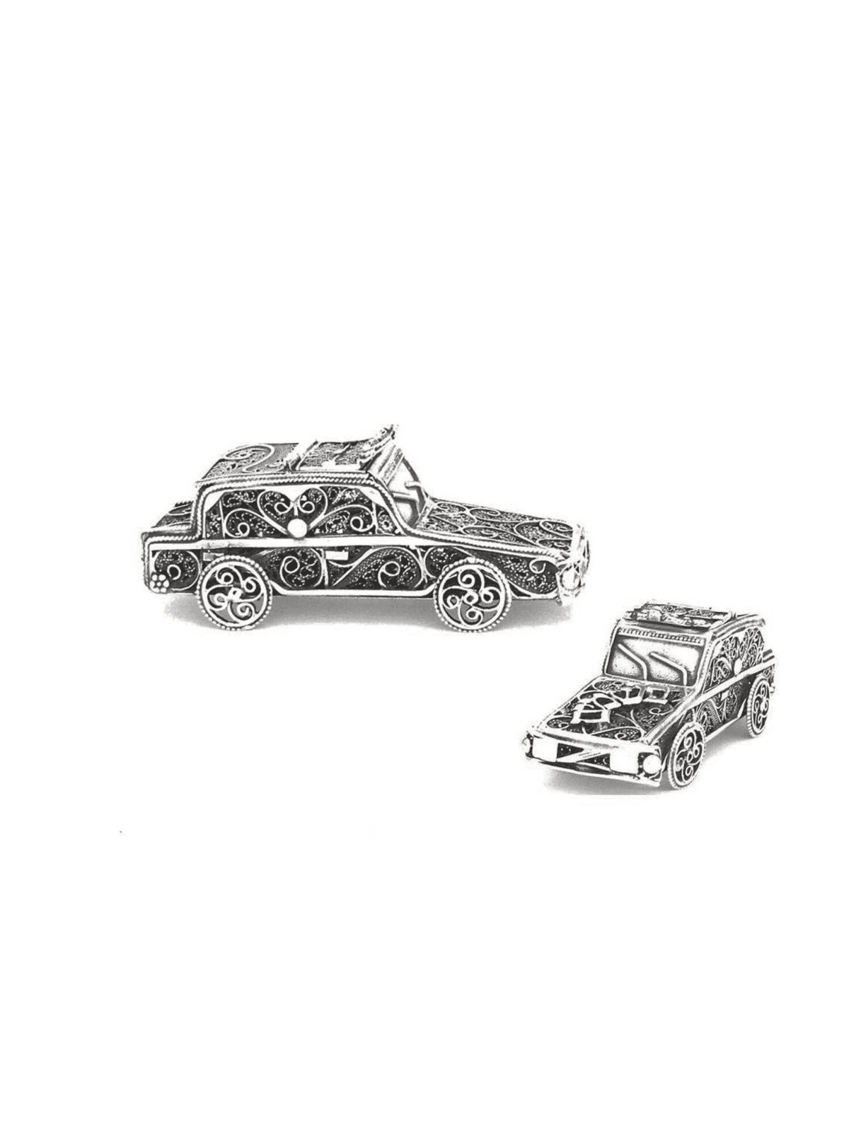 Petite boîte Besamim de conception de voiture en argent sterling, Judaica en argent sterling