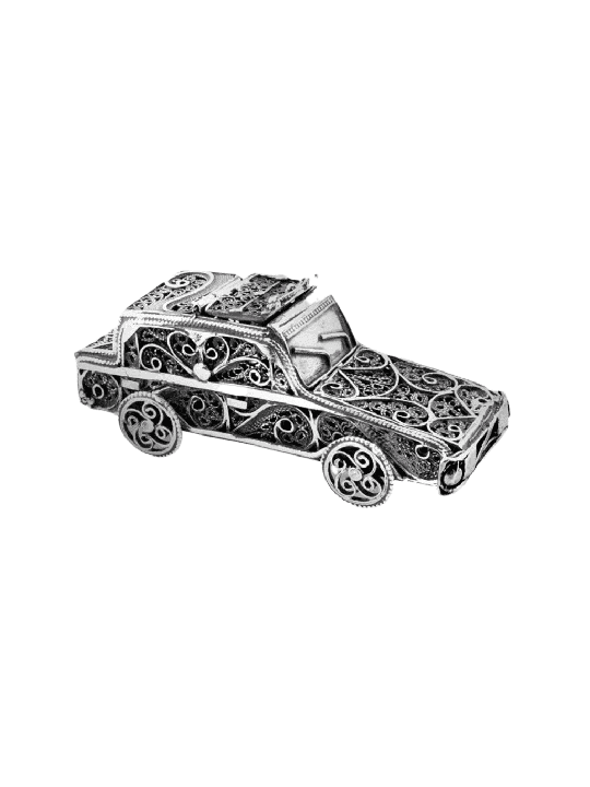 Small Sterling Silver Car Design Besamim Box , Sterling Silver Judaica