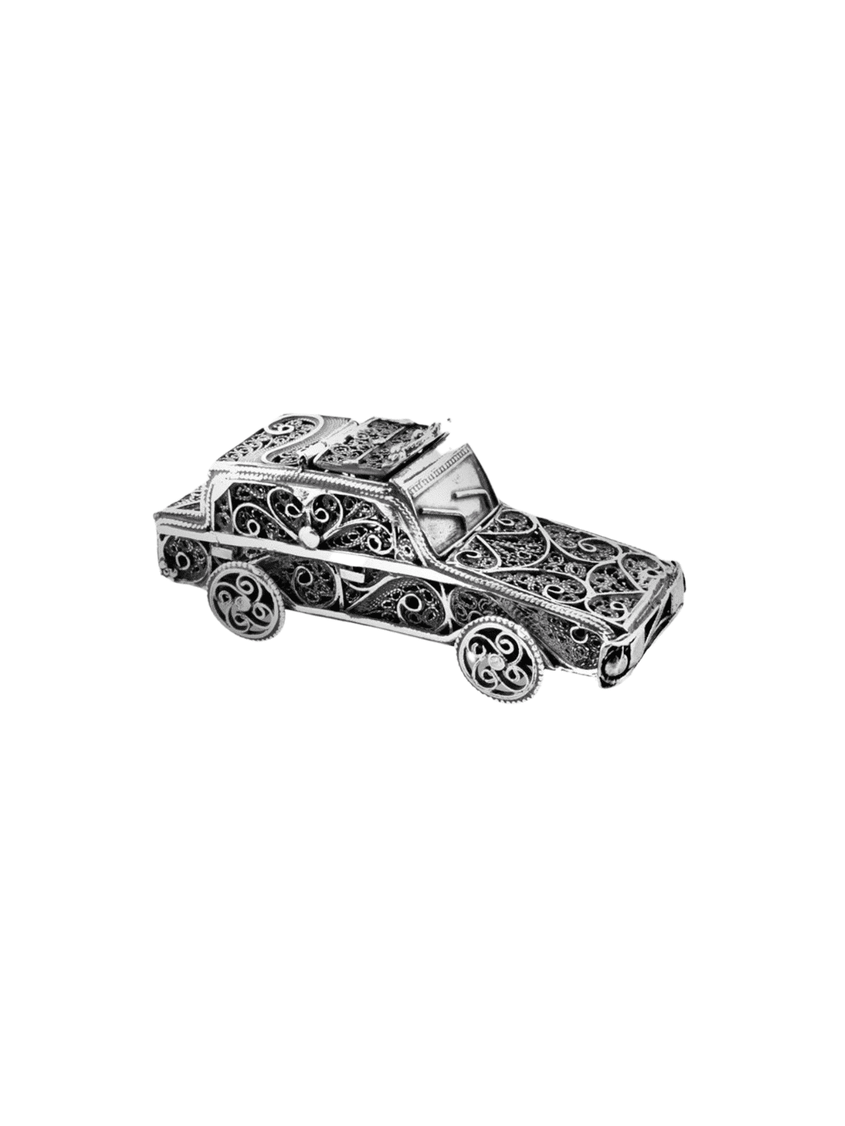 Petite boîte Besamim de conception de voiture en argent sterling, Judaica en argent sterling