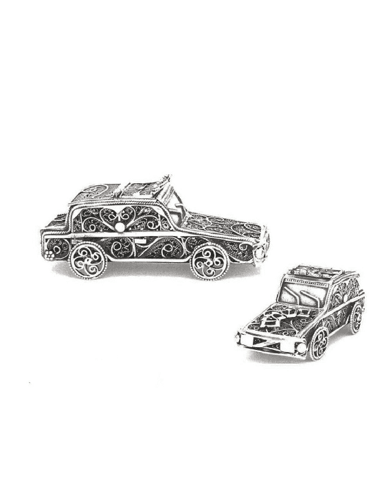 Petite boîte Besamim de conception de voiture en argent sterling, Judaica en argent sterling