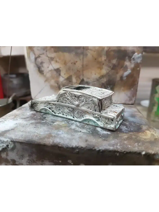 Small Sterling Silver Car Design Besamim Box , Sterling Silver Judaica