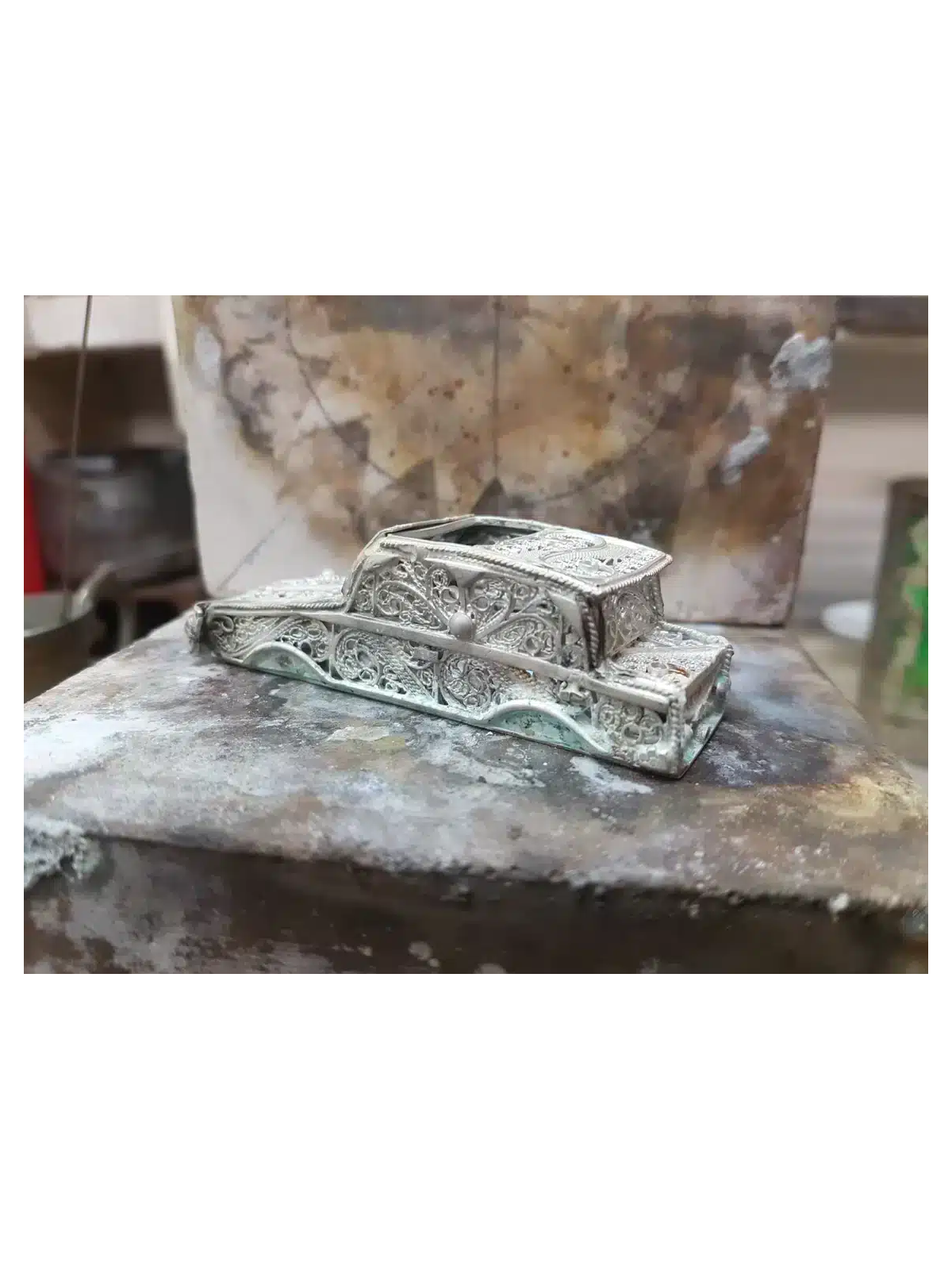 Petite boîte Besamim de conception de voiture en argent sterling, Judaica en argent sterling