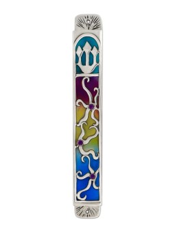Colorful Silver Mezuzah Case with Amethyst Stones , Avi Nadav Mezuzah
