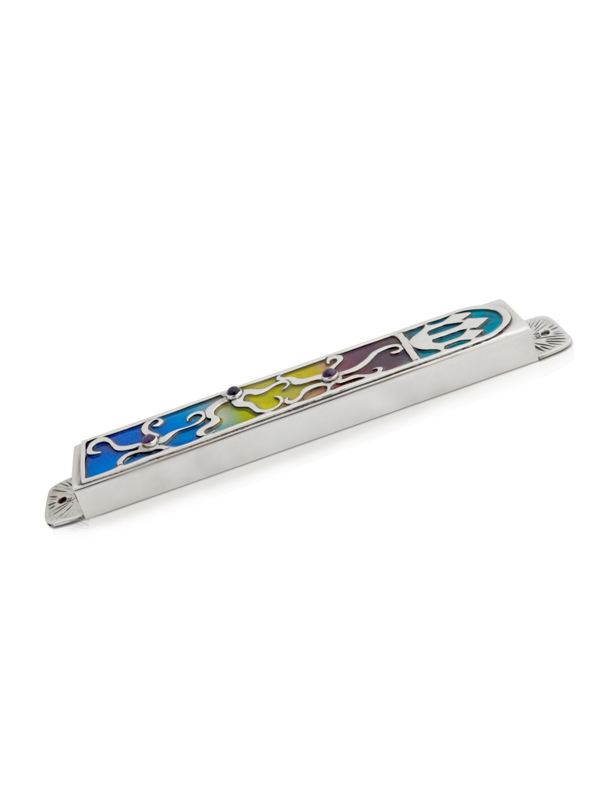 Étui Mezuzah en argent coloré avec pierres d'améthyste, Avi Nadav Mezuzah