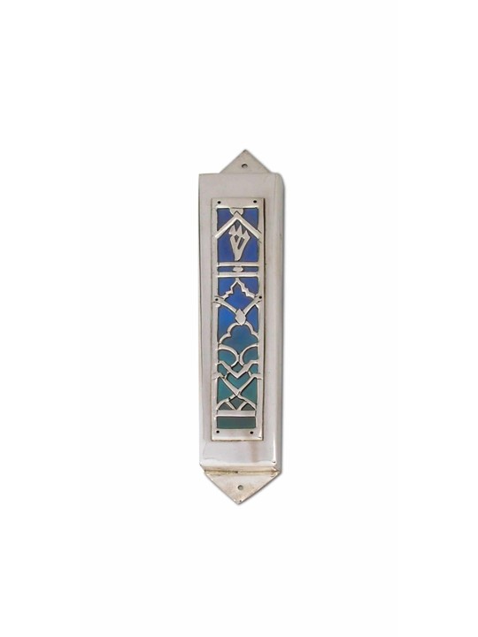 Étui Mezuzah en argent avec couleurs d’émail, Mezuzah extra large,