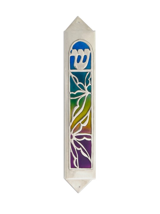 Étui Mezuzah coloré extra large en argent, Mezuzah extra large